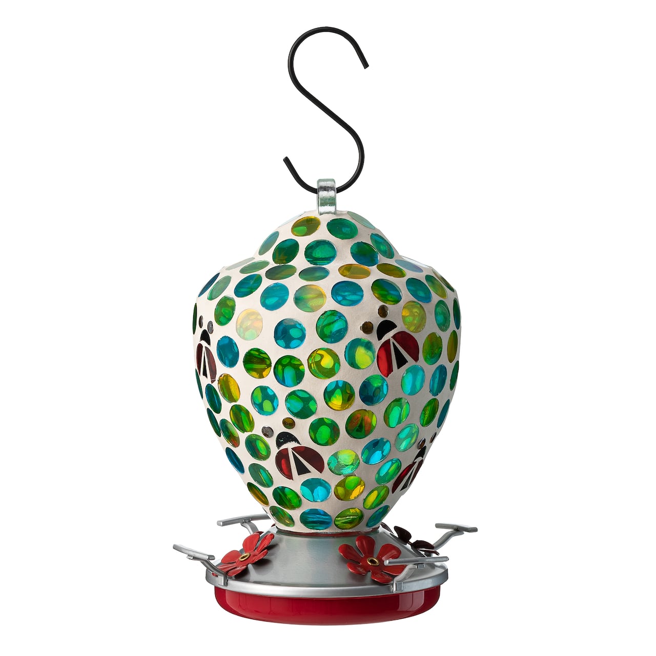 Glitzhome® 8.25" Blue & Green Dots & Ladybugs Glass Hanging Bird Feeder